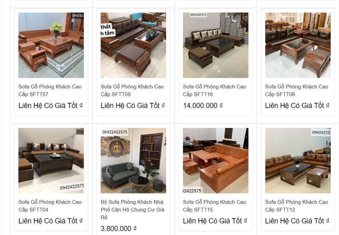 Bàn ghế sofa gỗ phòng khách thạch thất giá rẻ ưu đãi từ 20%