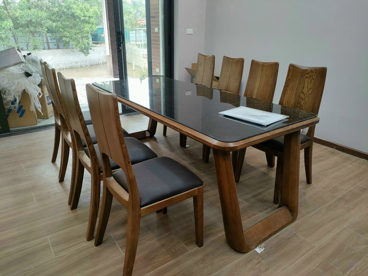 Bộ bàn ăn gỗ sồi nga 6 ghế bọc đệm cao cấp